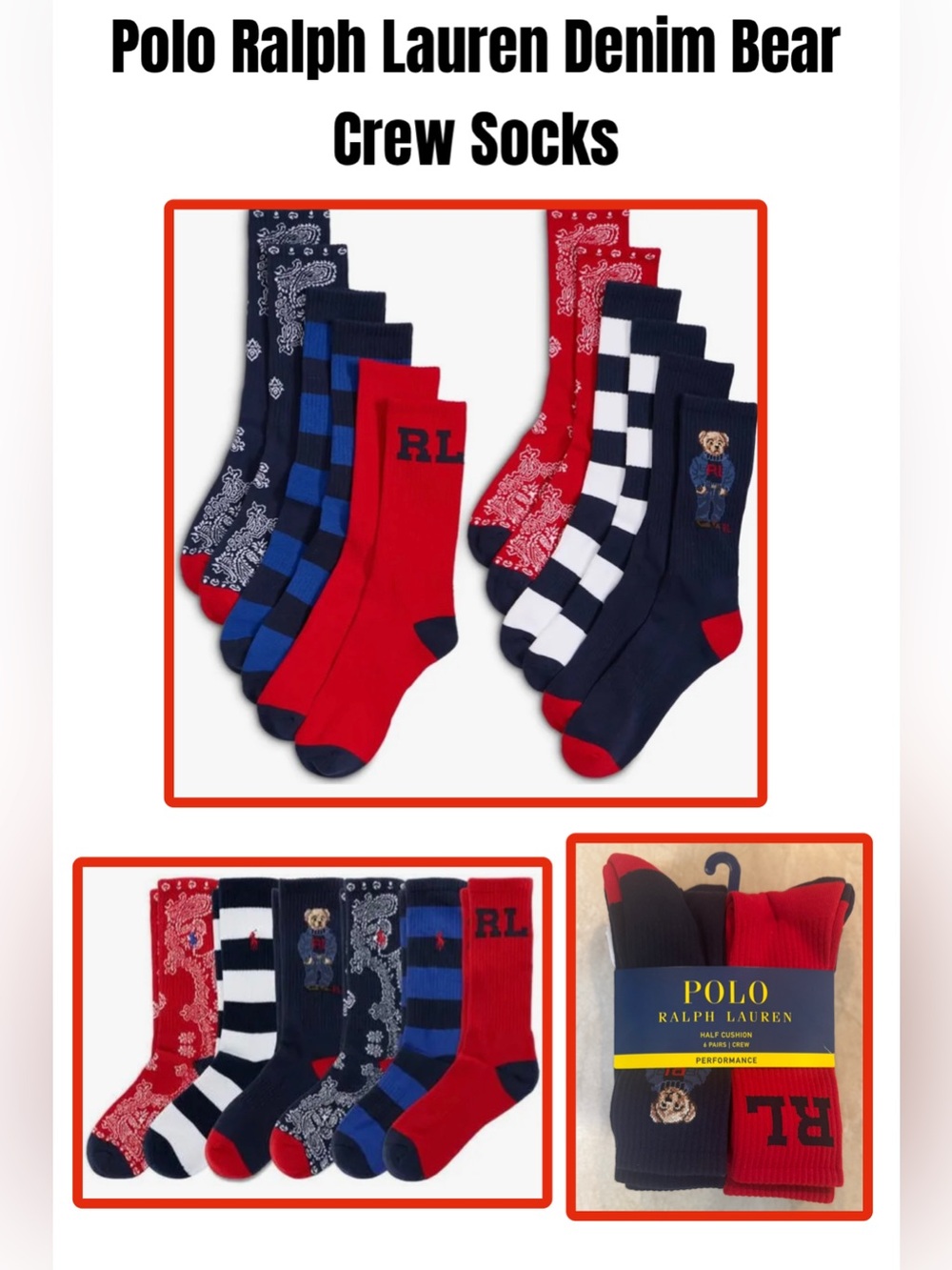 Polow Ralph Lauren Denim Bear
Crew Socks